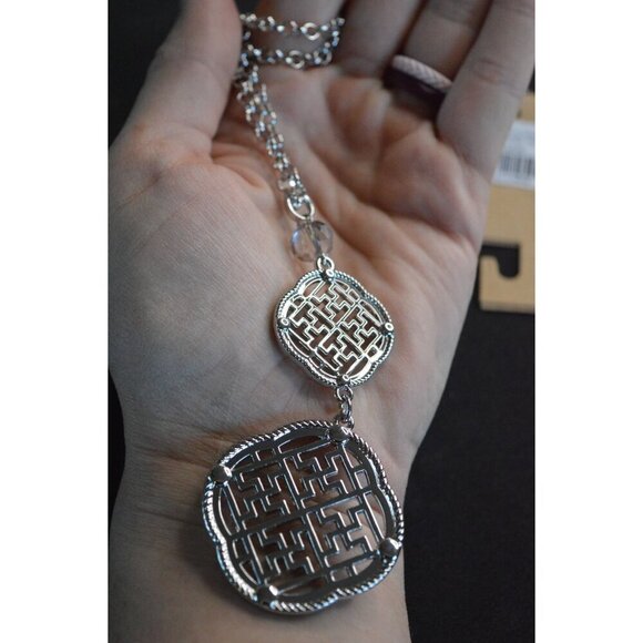 New Silver Double Pendant Necklace With Intricate Design For Women - Picture 4 of 5